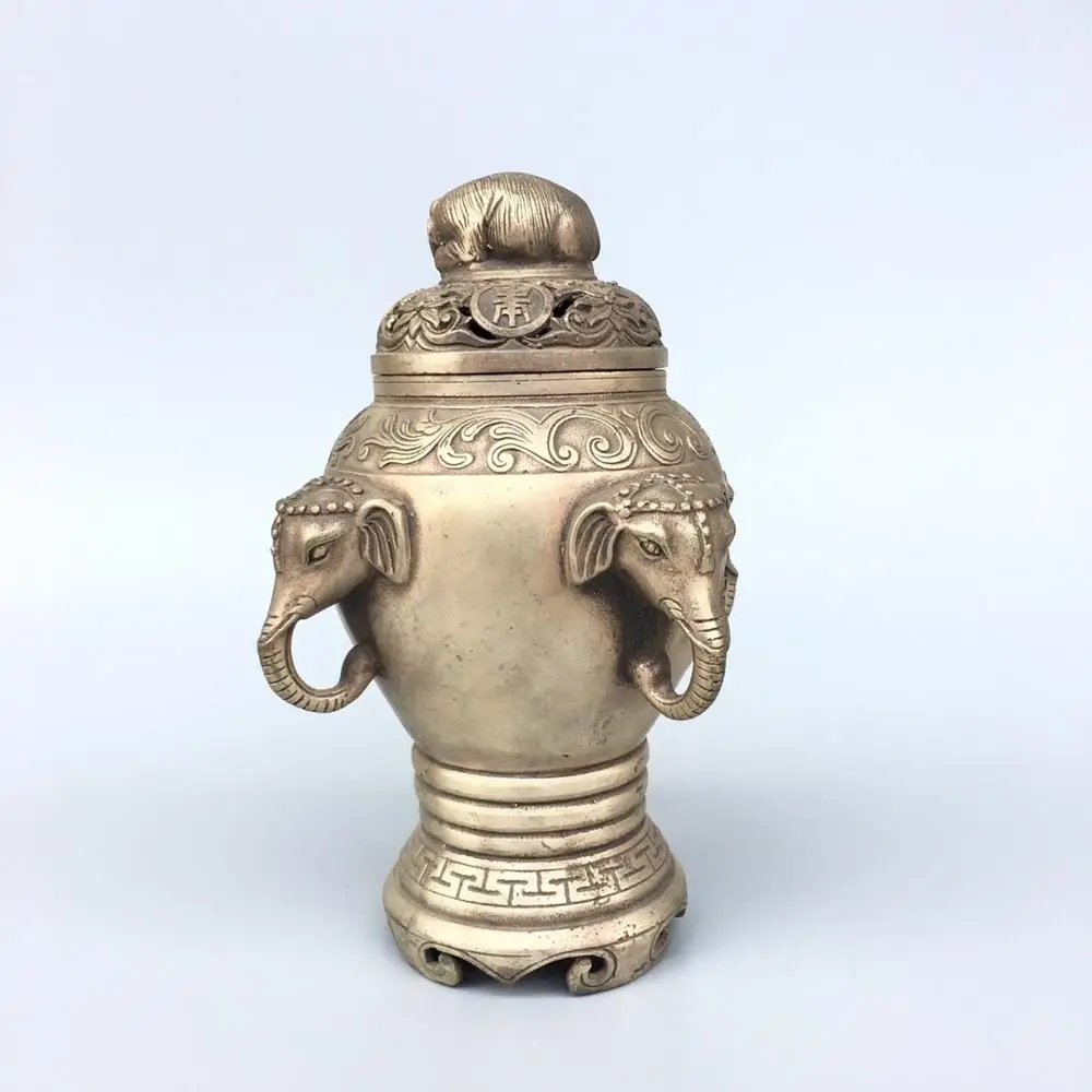 

17 cm/China Bronze elephant statue Incense Burner metal handicraft family decorations incense Burner