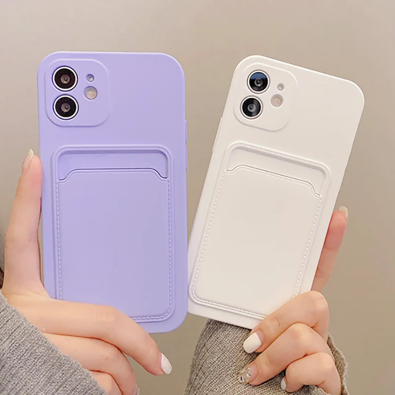 Liquid Silicon Card Bag iPhone 11 Case For iPhone 12 13 Pro Max 11 12 Mini XR XS Max X 7 8 Plus 11Pro Cover Shockproof Protector