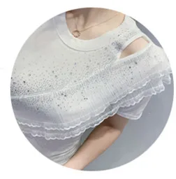 

Summer European Clothes T-Shirt Fashion Sexy Diamonds Ruffles Women Tops Short Sleeve Cotton Bottoming Shirt Tees 2021 T14307A