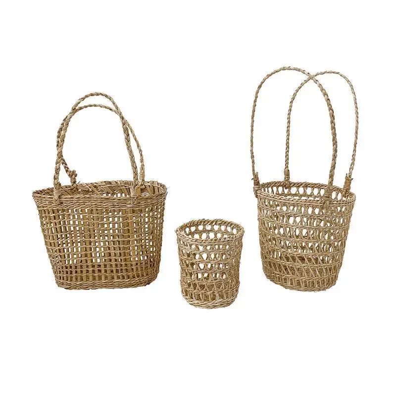 

Straw Rattan Storage Basket Indonesia Woven Picnic Props Handmade Straw Craft Small Flower Basket Japanese Teacup Set Basket
