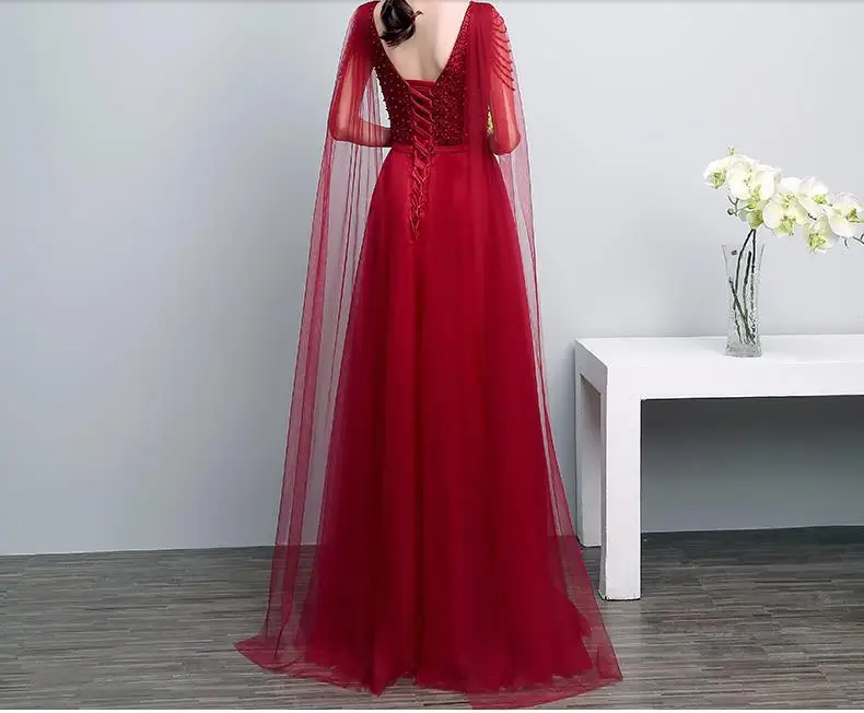 Новое роскошное вечернее платье Robe De Soiree банкетное V бургундское кружево