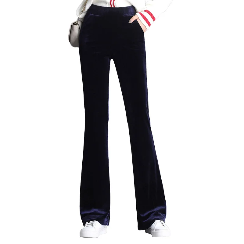 

2019 Spring Autumn Velvet Flared Pants Women High Waited Skinny Wide Leg Pants Stretch bell bottoms Trousers Harajuku Pants