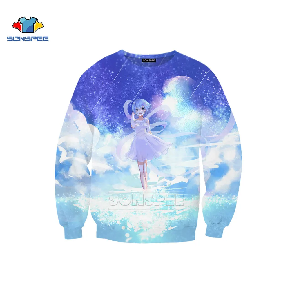 

SONSPEE Life In A Different World From Zero Anime Sweatshirt Men Women Hoodies 3D Print Sleeve Personality Cute O Neck Pullover