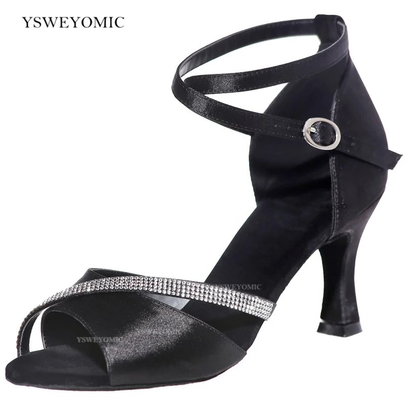 Ballroom Latin Dance Shoes 2021 New Style Red White Black Satin Suede Outsole Meduim Heel 2inch Training Salsa Latin Dance Shoes
