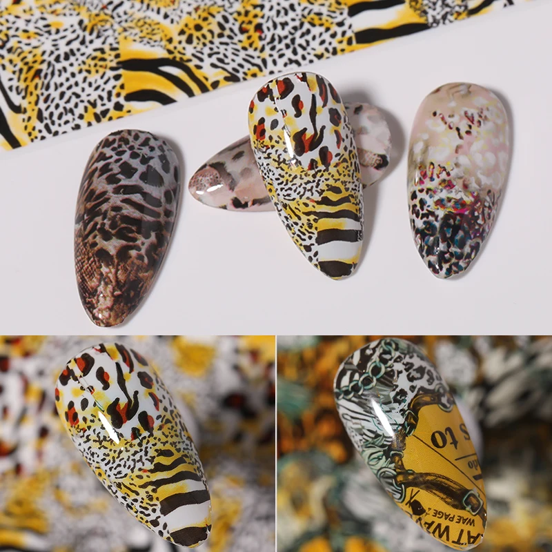 

10Pcs/Set Nail Foils Leopard Snake Pattern Nail Transfer Stickers Foil Nail Decal Colorful DIY Nail Art Decoration