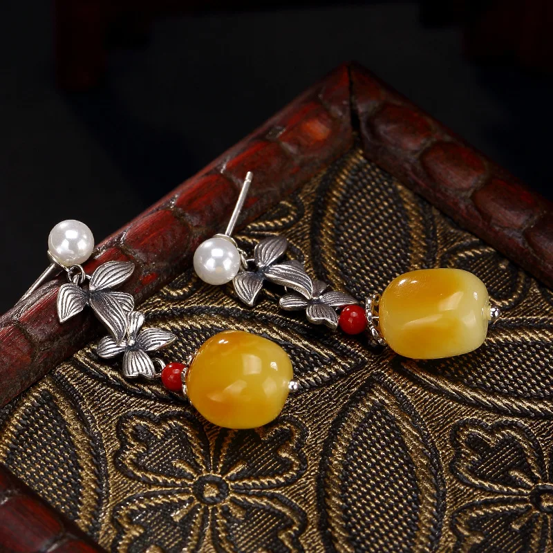 Олень Серебро S925 чистое серебро ретро натуральный мед воск Янтарный