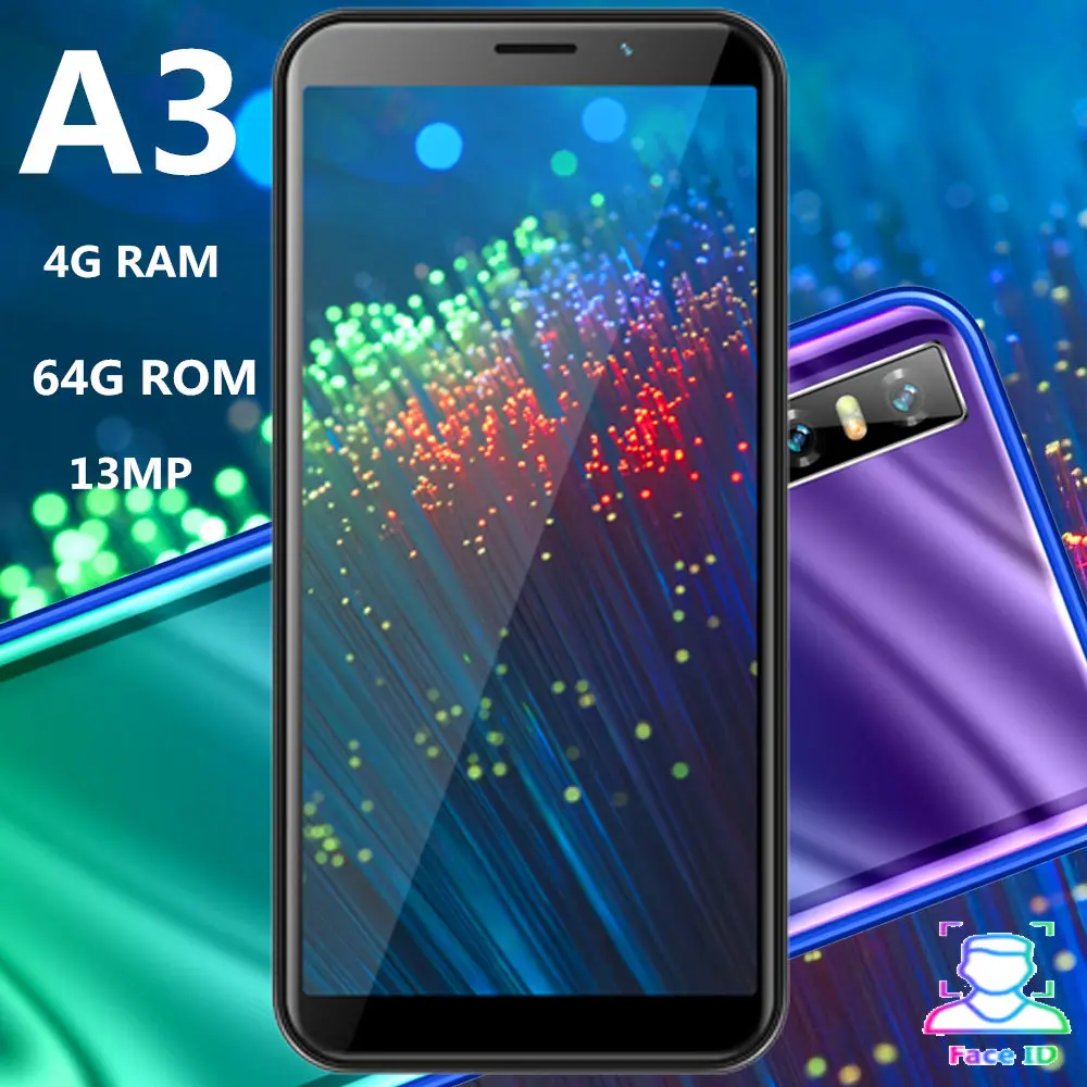 A3 смартфоны 4G RAM 64G ROM четырехъядерный 5 Мп + 13 МП фронтальная/задняя камера celulares Face