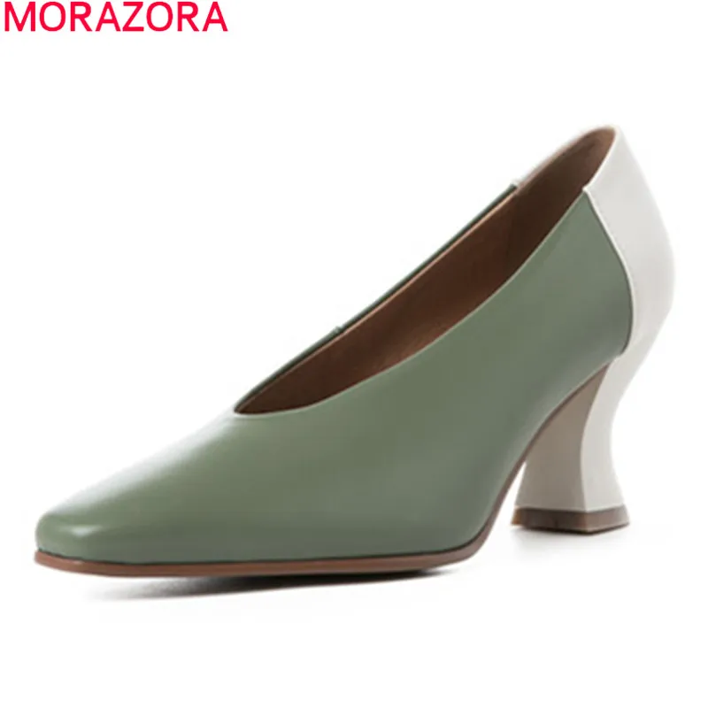 

Женские туфли-лодочки из натуральной кожи MORAZORA, черные туфли-лодочки из натуральной кожи на толстом высоком каблуке, с квадратным носком, ле...