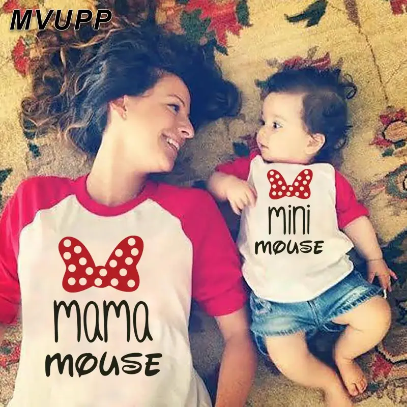 Daddy mama mini mouse Семейные комплекты мама и дети я девочка мальчик милый мультфильм