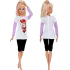Милый 1 комплект, белая мультяшная розовая футболка с принтом, черные плотные штаны, повседневная одежда, аксессуары для куклы Барби, детская игрушка
