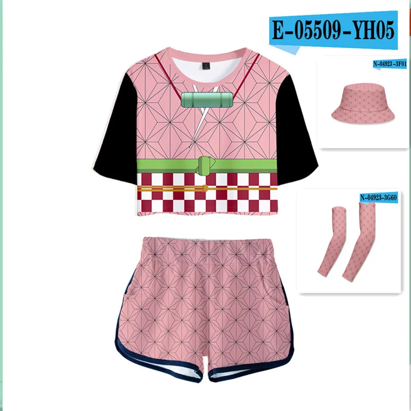 Demon Slayer Shirt Shorts Sport Kimetsu no Yaiba Cosplay Women Suits Kamado Tanjirou Running Top Outfit Girls Set |
