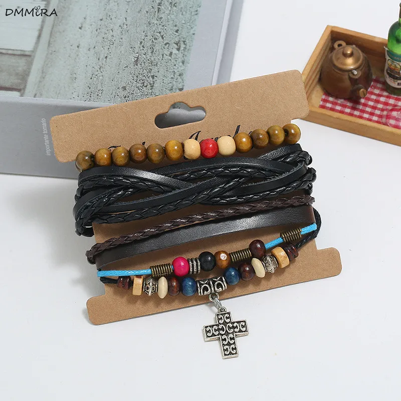 Новые модные богемные плетеные браслеты с крестиком для женщин в форме Креста