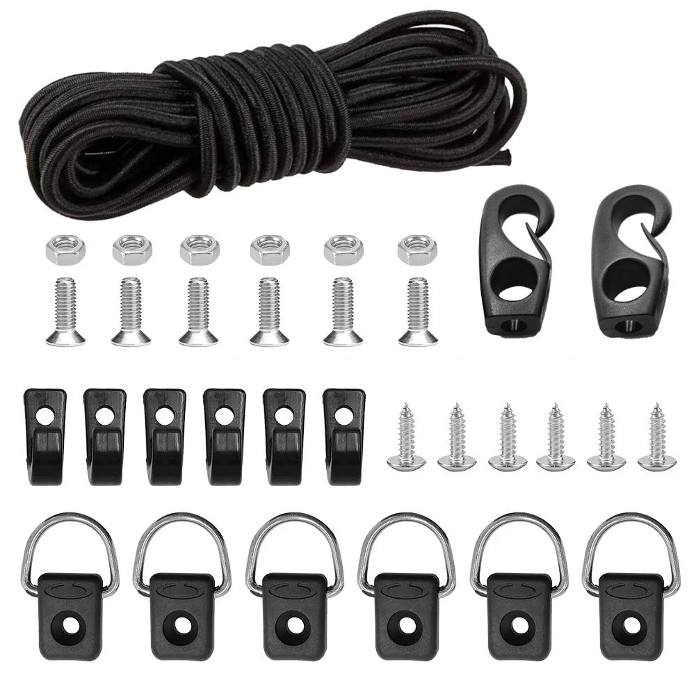 

33PCS Kayak Deck Rigging Kit 8 Feet Bungee Cord Expanded Deck Kit With Screw J-Hooks Boat Installation Accessory For Replacement