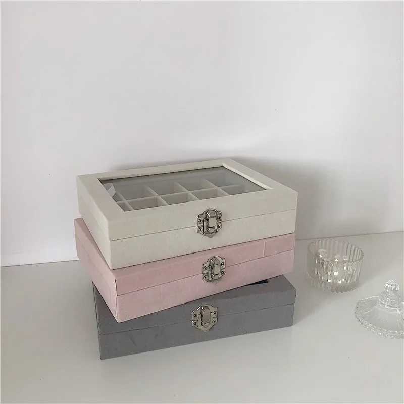 

Korean style simple cream color jewelry box home decoration wooden box student dormitory earrings hand jewelry storage box