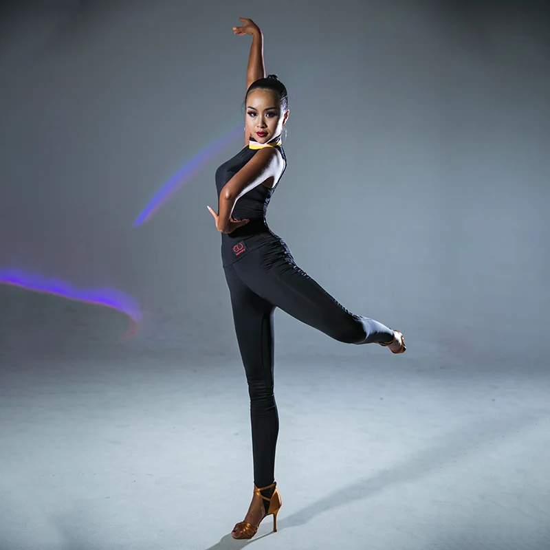 Брюки для латинских танцев черные узкие брюки сальса бальных Одежда тренировок