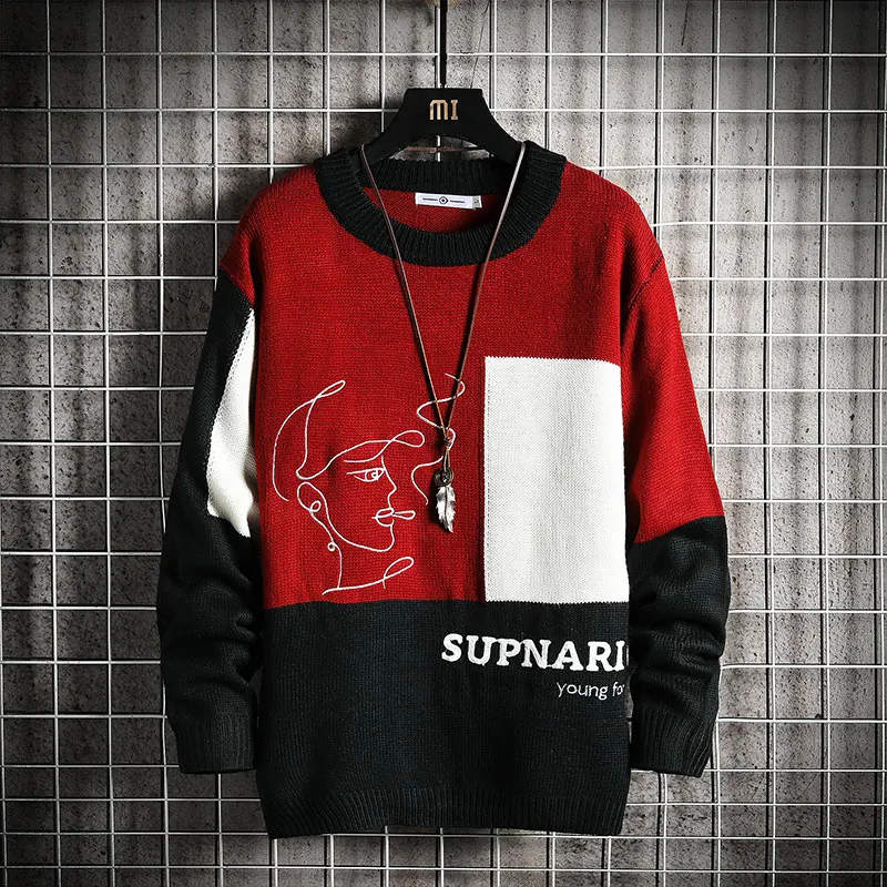 

2021 autumn and winter trend personality sweater line male plus size casual student bottoming shirt mens cloths