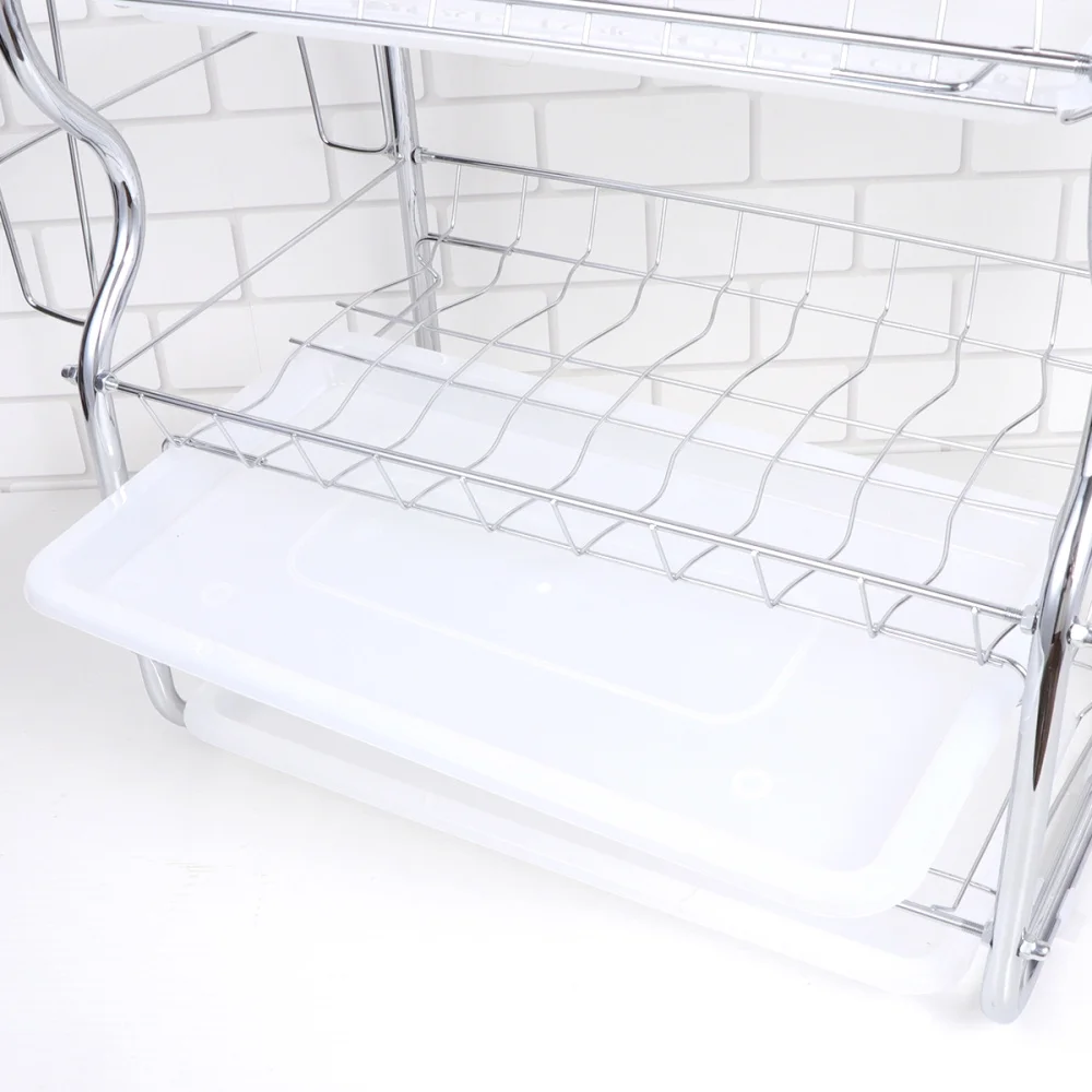

Kitchen Cutlery Drain Rack 3 Layer Dish Drainer Iron Art Utensils Storage Organizer Rustproof Dishes Plates Organization Shelf (