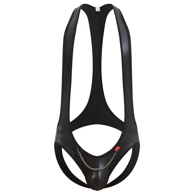 Sexy Men Bodysuit Faux Leather Wrestling Singlet Open Butt Bulge Pouch Jumpsuits Gays Fetish Underwear Catsuit Undershirt Black | Мужская