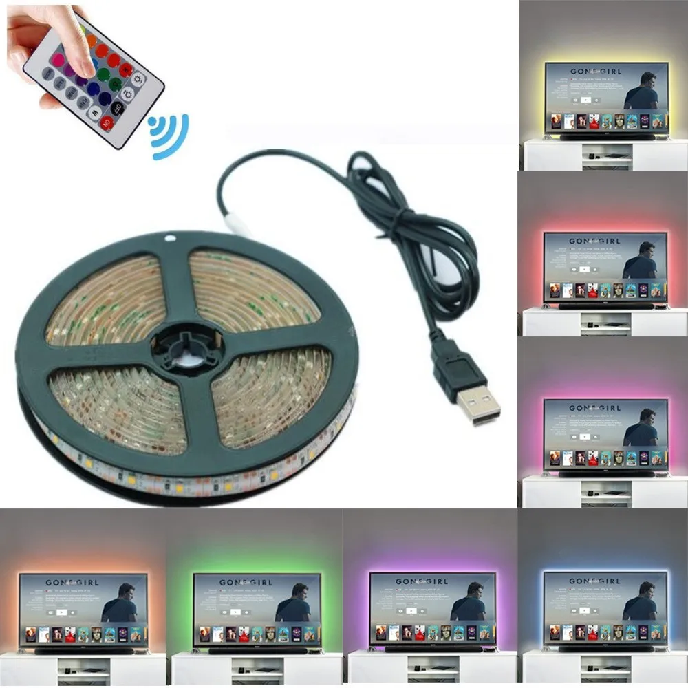 DC 5V Светодиодная лента 24Key USB кабель мощность Гибкая лампа 50 см 1 м 2 3 4 5 SMD 2835