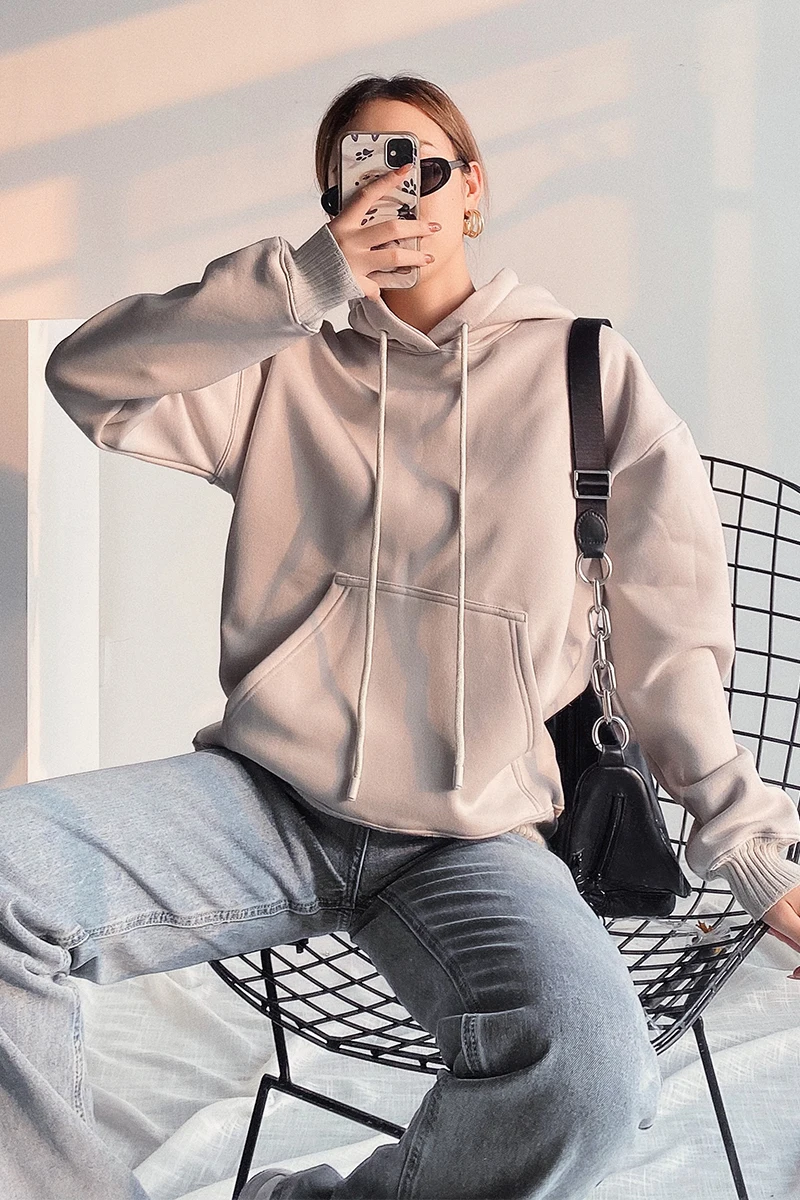 

TVVOVVIN Loose Pullover Plus Velvet Thick Hooded Sweatshirt Women Winter New Lazy All-match Tops Loose Casual Sweatshirt ZWFY