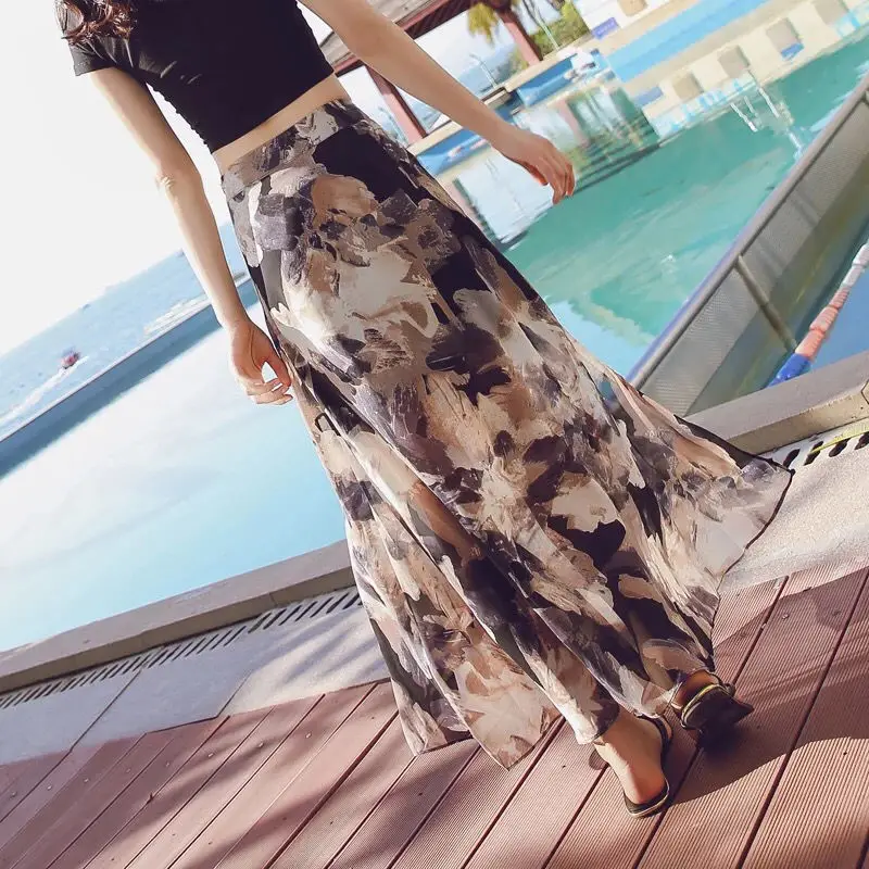 

Свободные трапециевидные юбки с высокой талией в богемном стиле с Боковым Разрезом, длинная шифоновая юбка с принтом, длинная юбка из тюля, ...