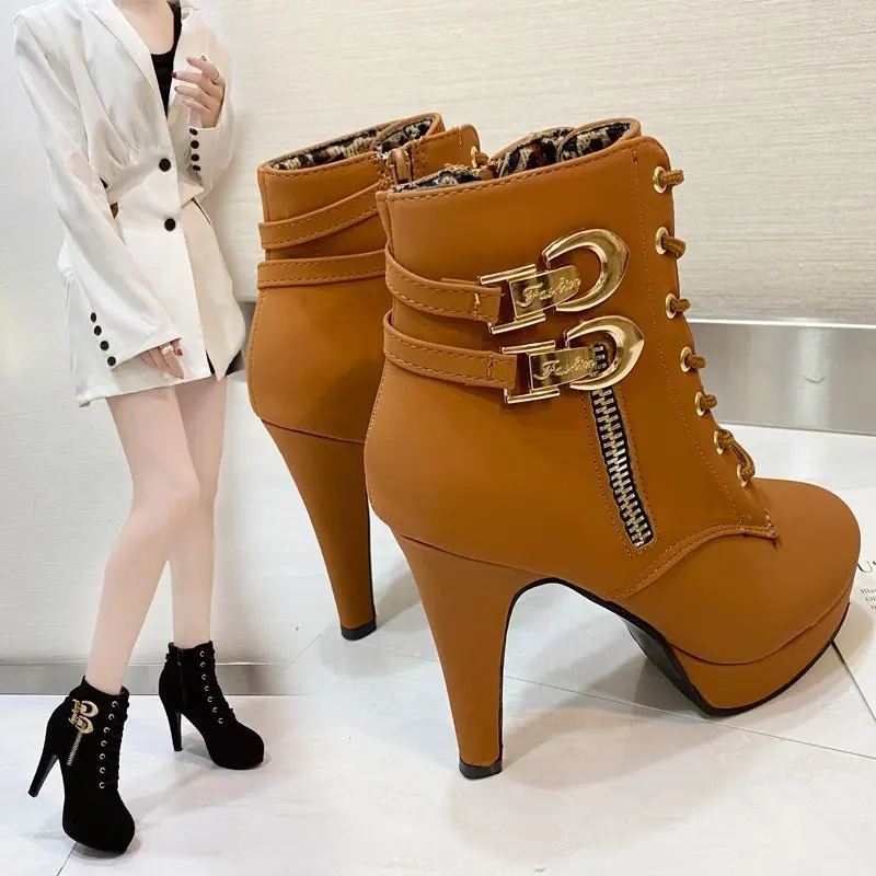 

Winter Women's High Heel and Ankle Boots Side Zipper Platform Boots