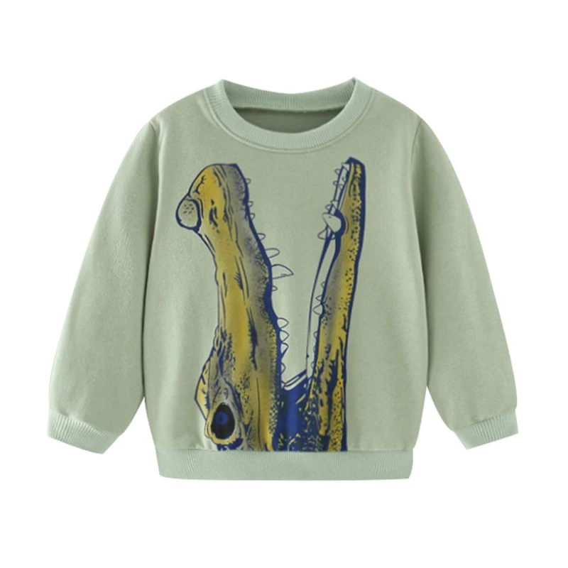 

Jumping Meters Boys Long Sleeves Scary Dinosaur Pattern Sweatshirts Kids Clothes Autumn Round Neck GreenClothing 2-7Years