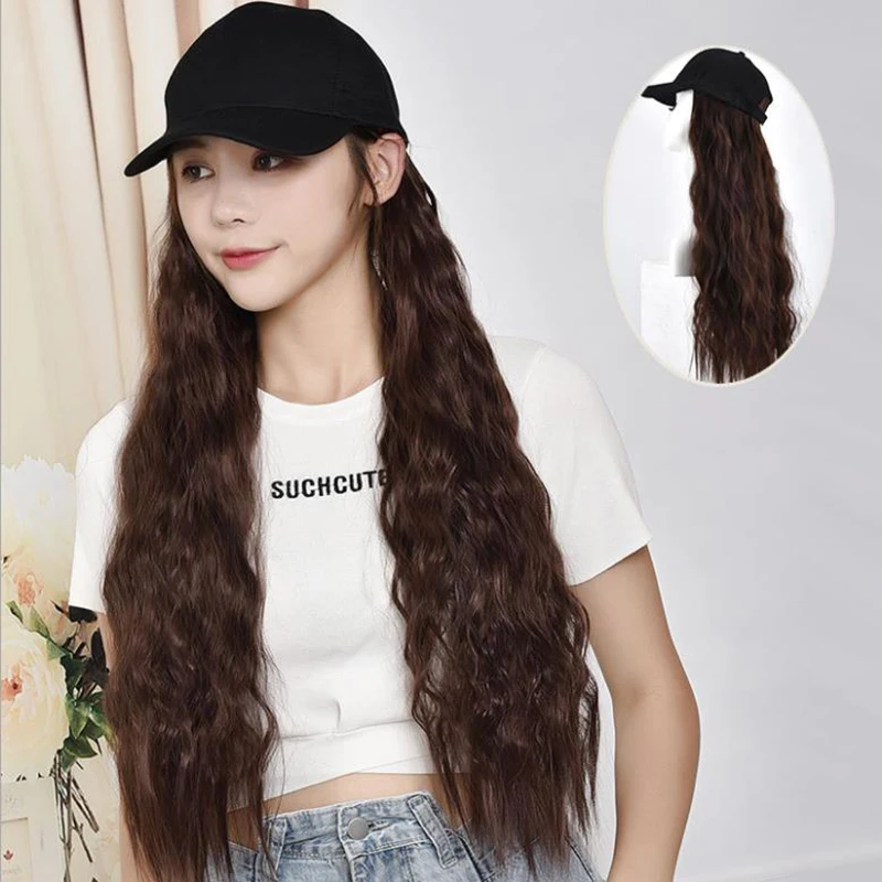 LA Женщины Длинные вьющиеся синтетические волосы с шляпой большой волны