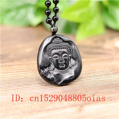 Натуральный черный зеленый китайский нефритовый Будда Кулон Бусы обсидиан