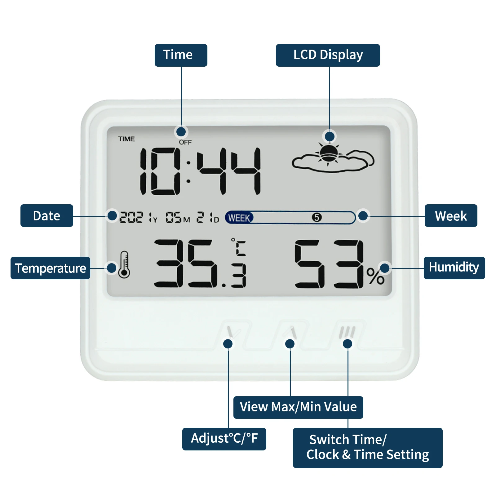 Электронный измеритель температуры и влажности с датой времени недели Подсветка