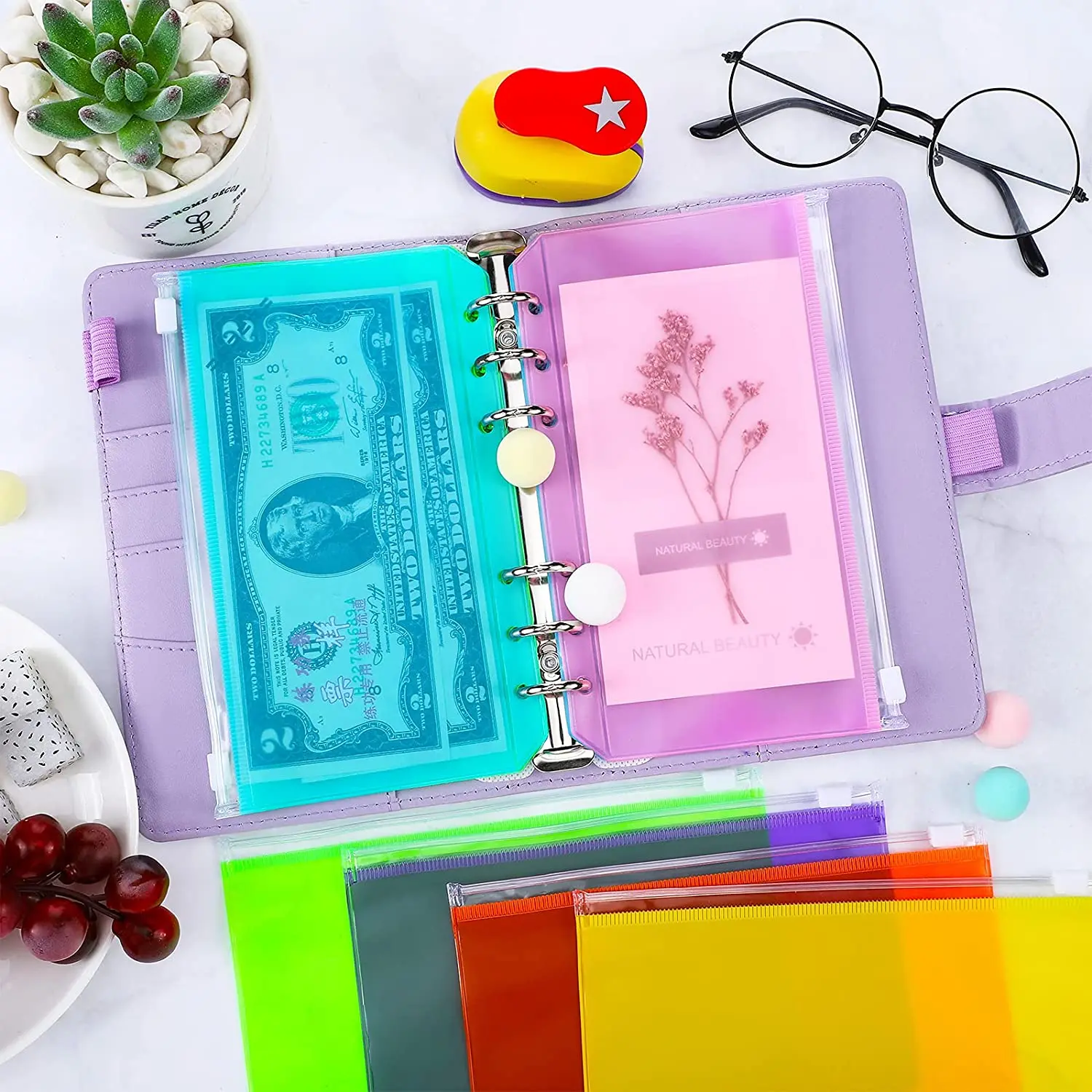 

New A6 Binder PVC Pockets Loose Leaf Bags Colorful Binder Zipper Folders Waterproof PVC Pouch Document Filing Bags 8 Colors