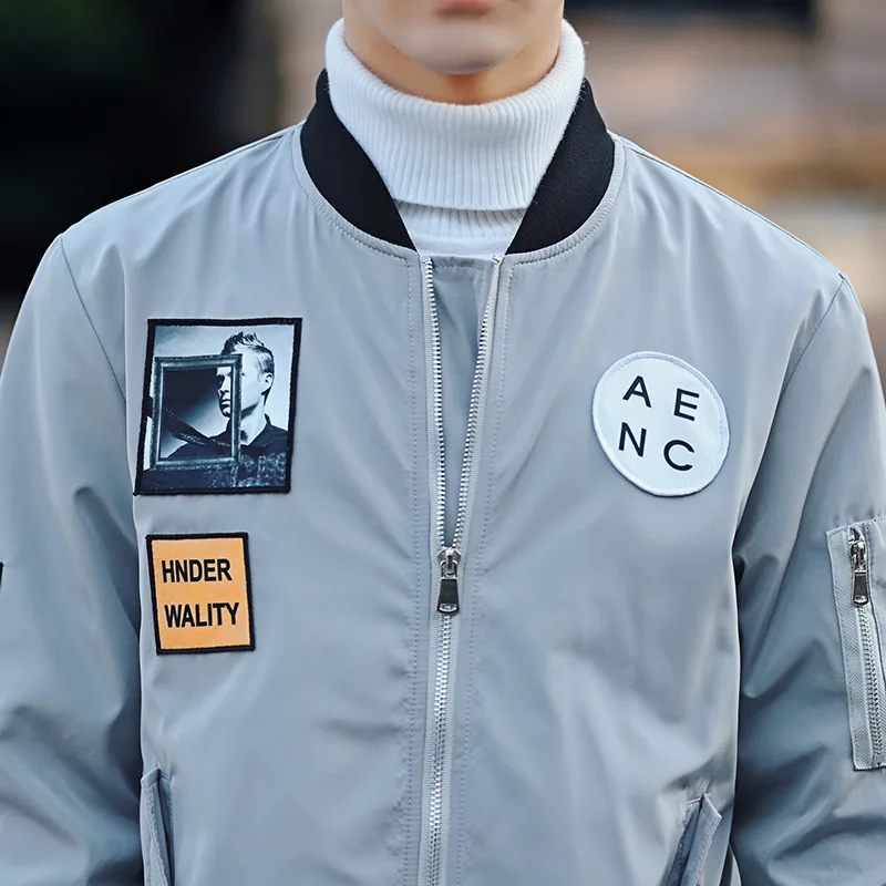 Мужская Мода Курточка бомбер в стиле хип-хоп патч дизайны облегающий летные