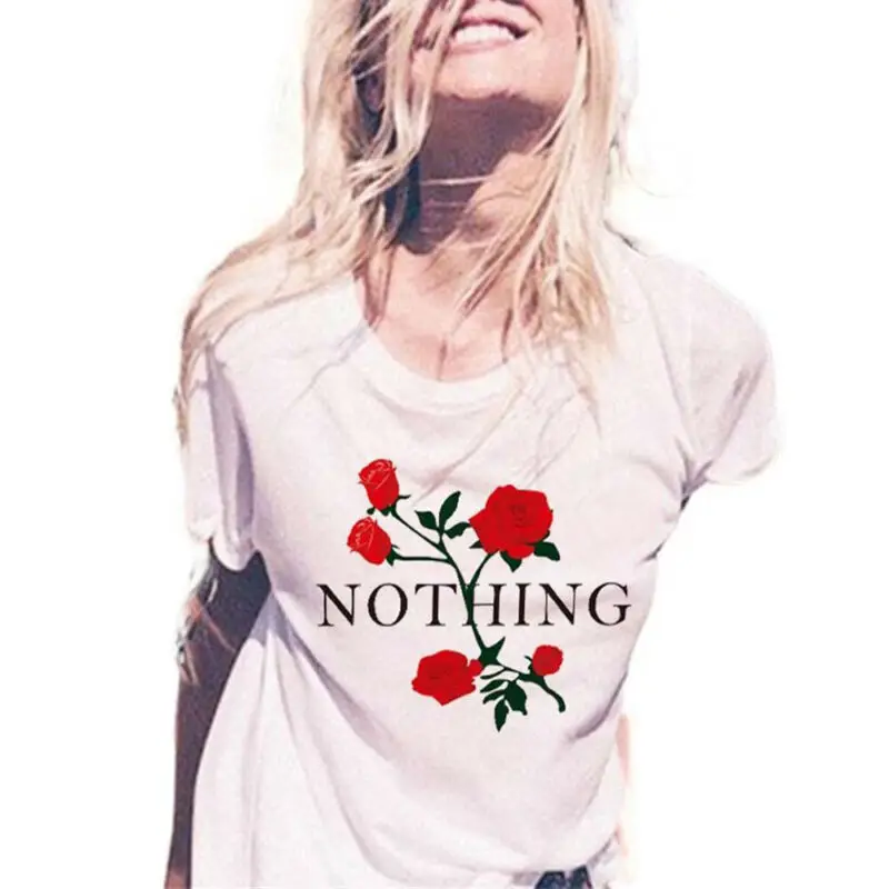 

Women Short Sleeve Rose Print Casual T-Shirt Tops Loose Blouse Summer Tee Shirt