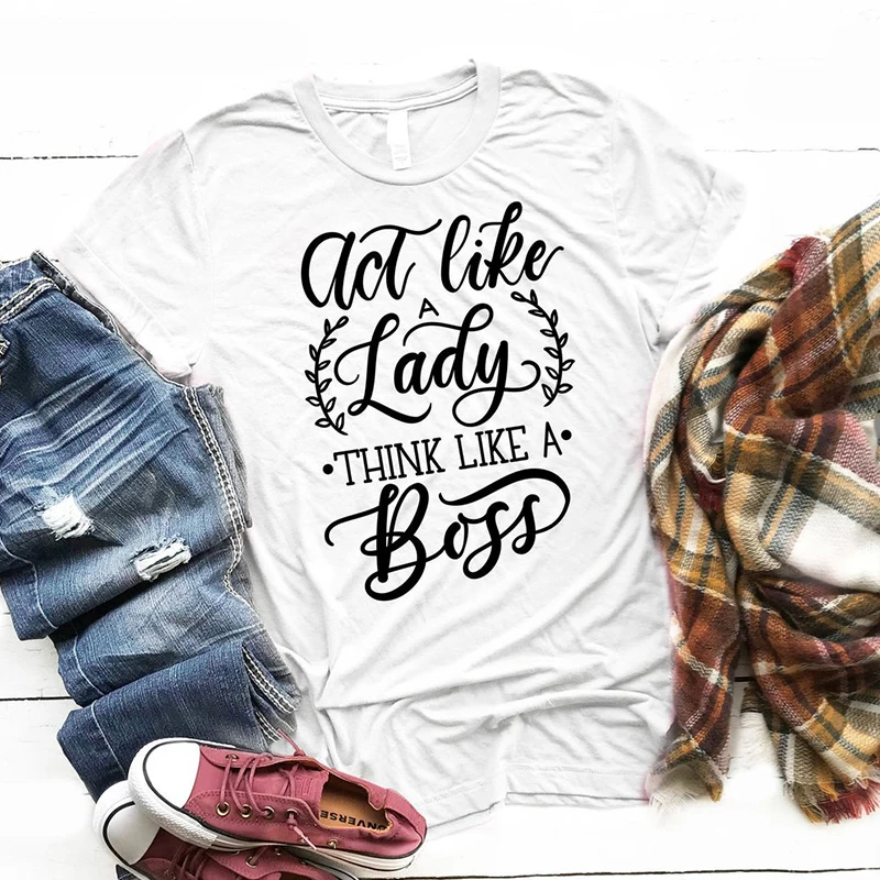 Футболка с надписью вести себя как девушка думает босс Женская Эстетическая