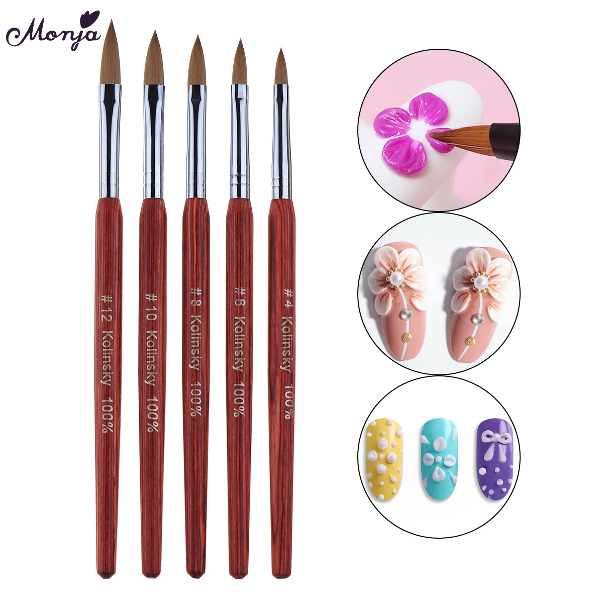 Monja колонковая Кисть для ногтей с деревянной ручкой цветок резьба покрытие