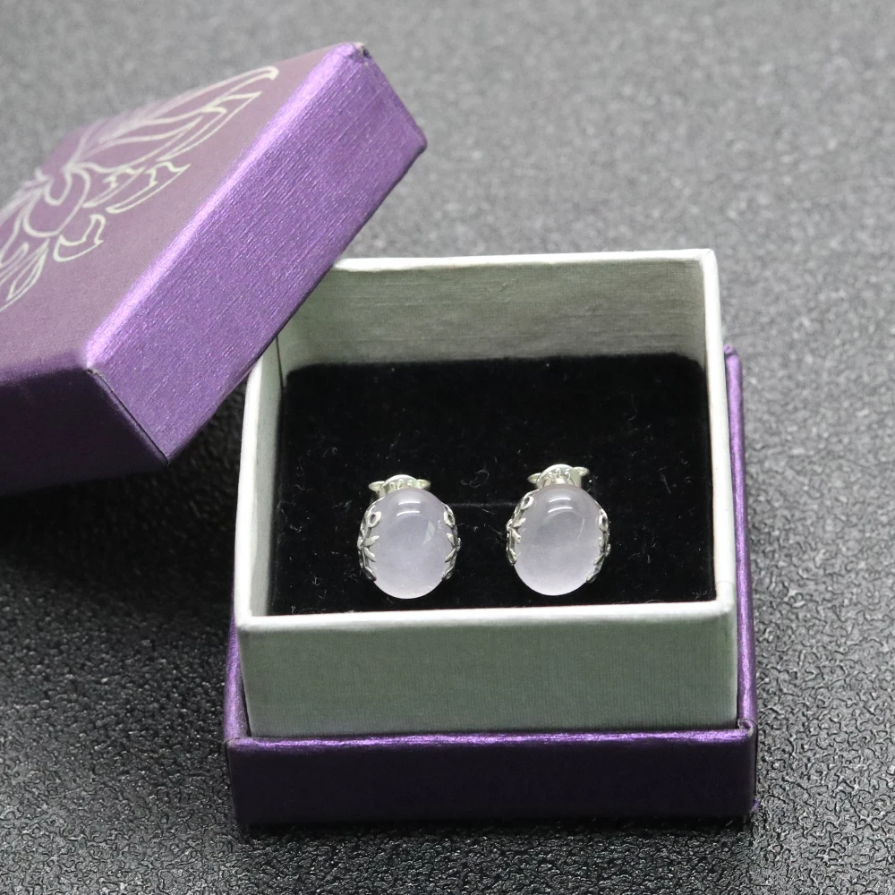 Серьги женские из серебра 925 пробы с натуральным розовым кварцем | Украшения и