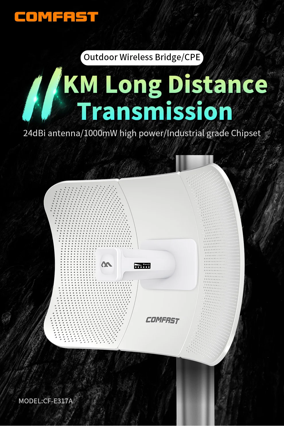 Фото COMFAST CF-E317A 5 8G 10 км 2 * 24dBi беспроводной мост для улицы 300 Мбит/с маршрутизатор WiFi COMFAST CF-E317A 5 8G 10 км 2 * 24dBi беспроводной мост для улицы 300 Мбит/с маршрутизатор WiFi