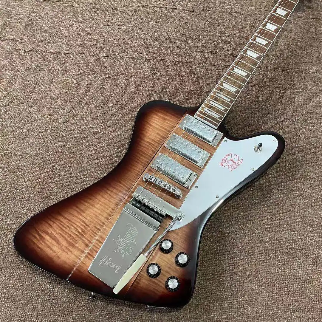 

Custom shop.Jazz электрическая гитара. Sunburst color tiger flame top Jazz gitaar. Палисандр гриф. Высокое качество 3 пикапа.