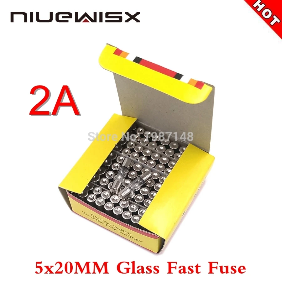 100 штук кор. 5*20 мм стеклянный предохранитель 2А 250В Быстрый Предохранитель F2A 2000ма