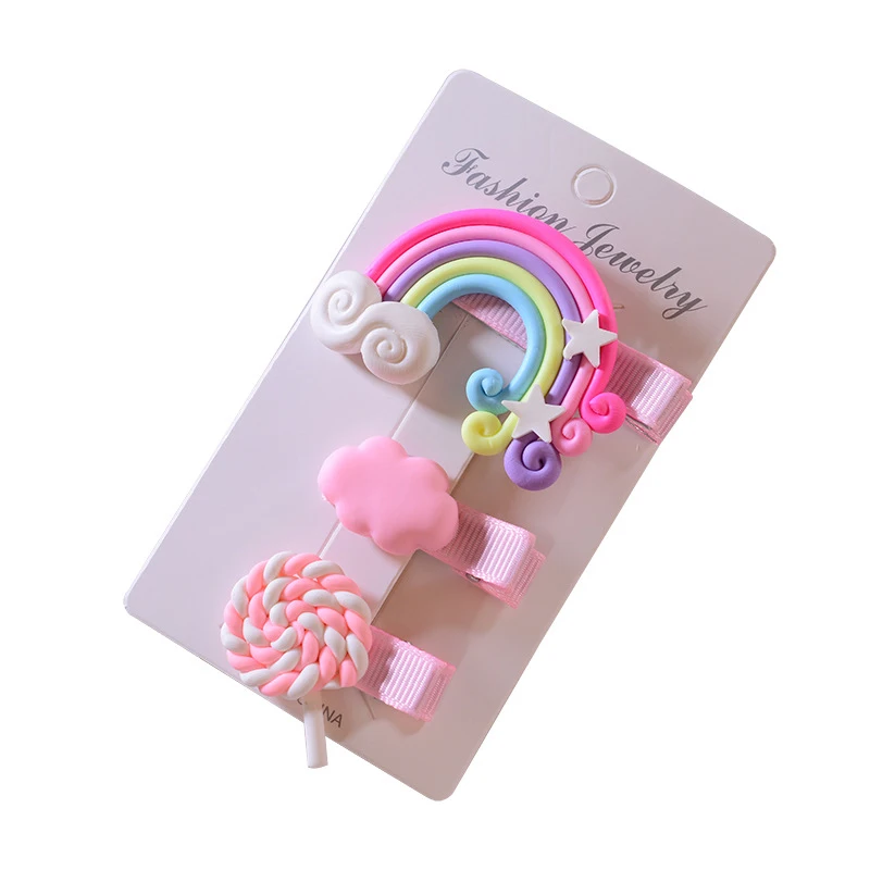 

3pcs Children's Rainbow Lollipop Hair Clip Little Girl Hair Kids Accessories Duckbill Clip Baby Cute Fashion BB Clip Bebes/