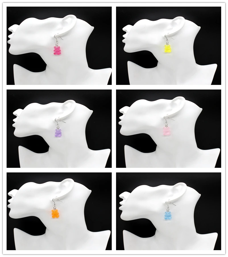 

New Cute Candy Color Cartoon Resin Bear Earrings DIY Handmade Colorful Resin Bear Earrings Fashion Jewelry Women Earrings