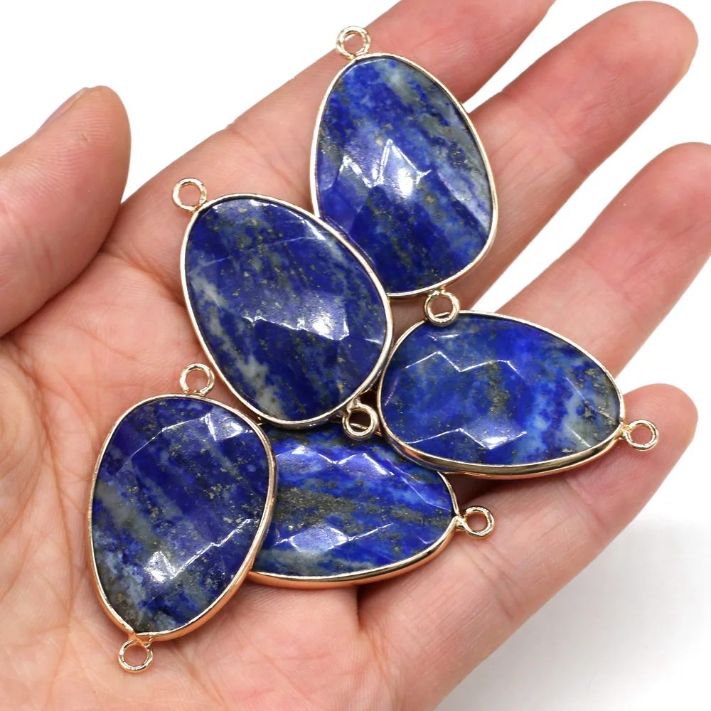 

Natural Stone Lapis lazuli Pendants irregular Faceted Connectors Charms for Jewelry Making DIY Necklace Bracelet 22x38mm