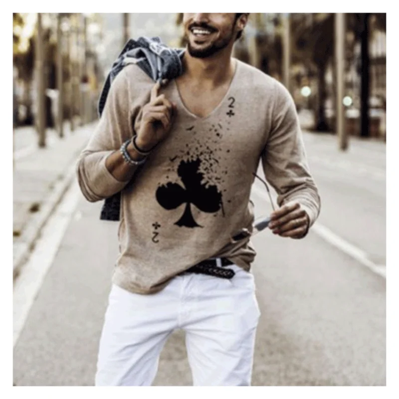 

2021 spring new men' wear tshirt plum blossom 2 round neck men's Pullover shirt long sleeve base coat Hot selling now
