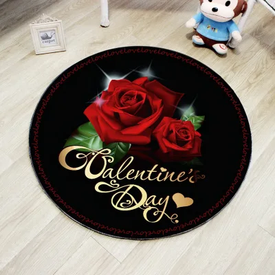 

Beautiful Rose Pattern Valentine's Day Non-slip Round Rug Floor Mat Bedroom Living Room Home Decoration