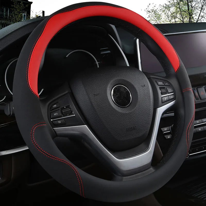 Универсальные кожаные противоскользящие всесезонные Чехлы для руля 38 см синие