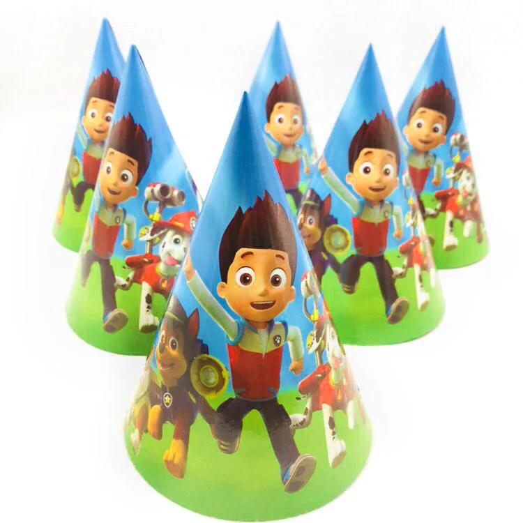 Birthday Cap 6pc Из мультфильма «Щенячий патруль» для дня рождения украшения, товары для вечеринки для маленьких мальчиков посуда скатерть тарелки чашки баннеры подарки с рисунками из мультфильма «Щенячий патруль» Детские сувениры - Цвет: Birthday Cap 6pc