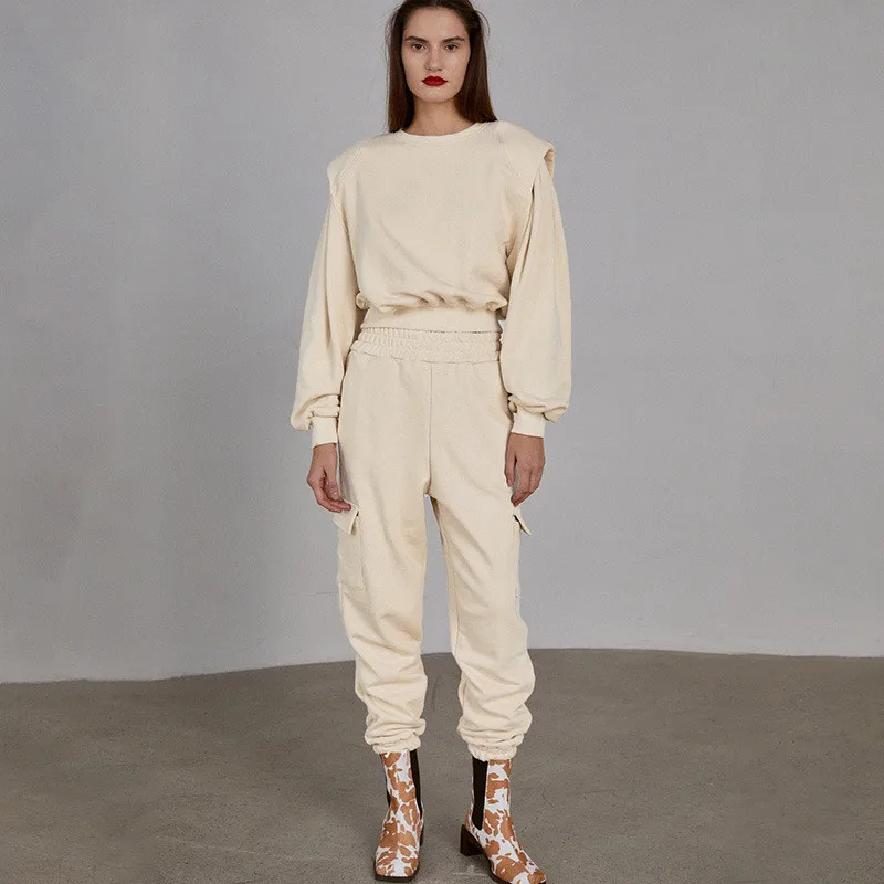 

2021 модная обувь; Сезон весна-осень; Комплекты спортивных костюмов для девочек женские костюмы Толстовка Карманы Грузовые штаны костюм, спор...