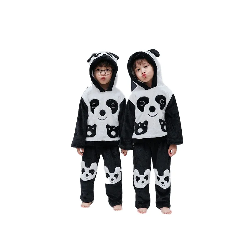 Зимние пижамные комплекты для детей Теплые пижамы с пандой мальчиков Плотная