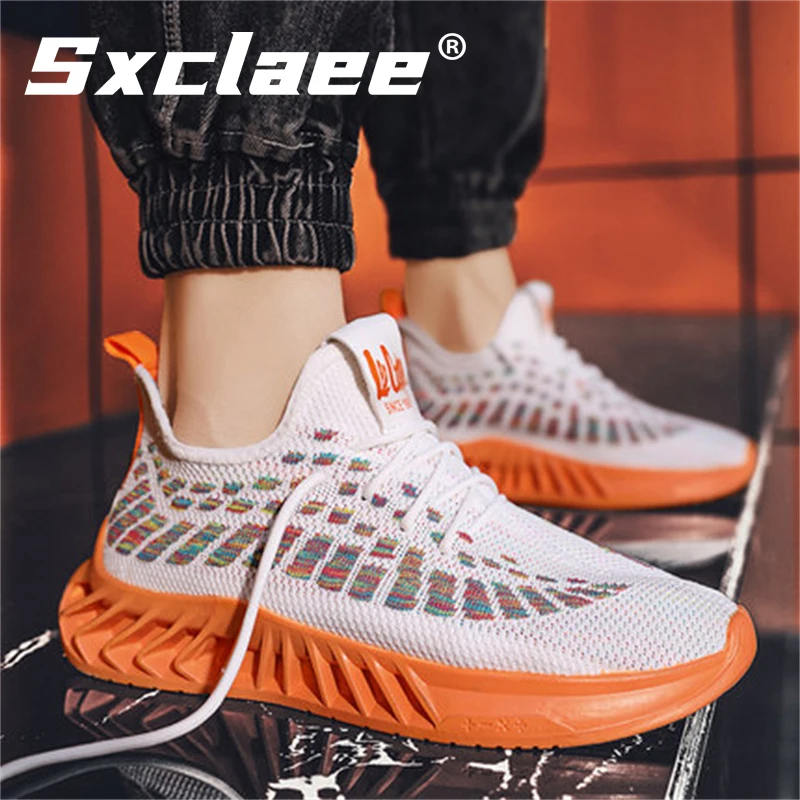 

Sxclaee Fashion Flying Knit Men's Casual Shoes Comfortable Breathable Soft Sneakers Outdoor Non-slip Wear-resistant Male Shoe