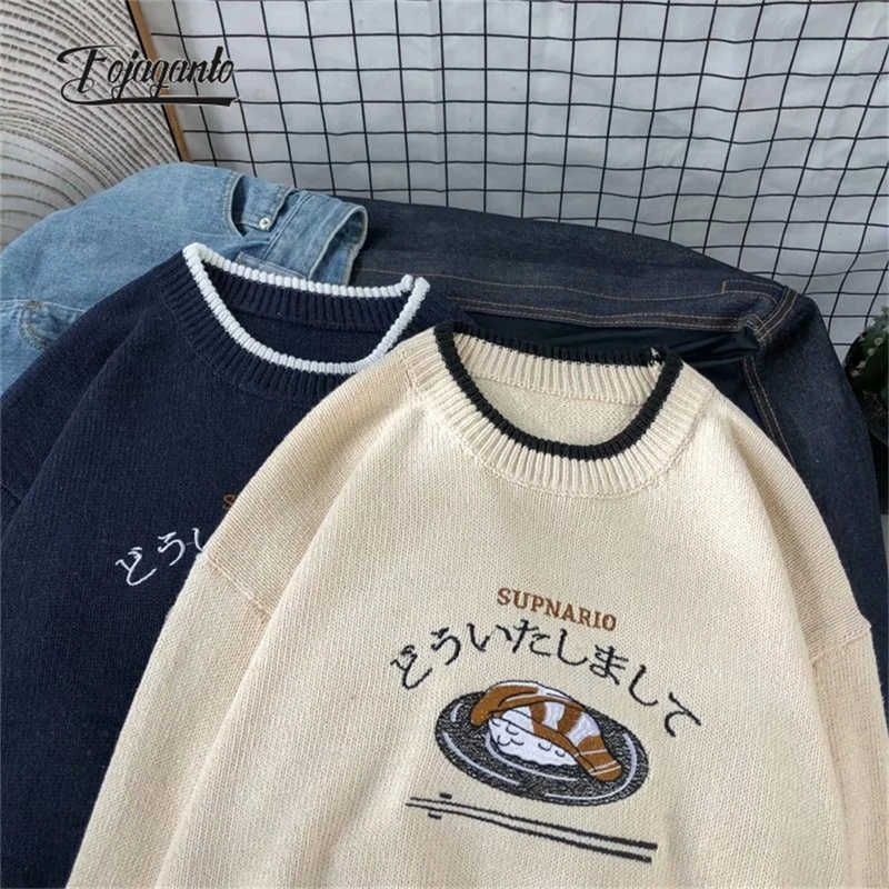 FOJAGANTO 2022 New Spring Men’s Knitted Sweater Japanese Harajuku Vintage Pullovers Hip Hop Fashion Couple Knitted Sweaters Male
